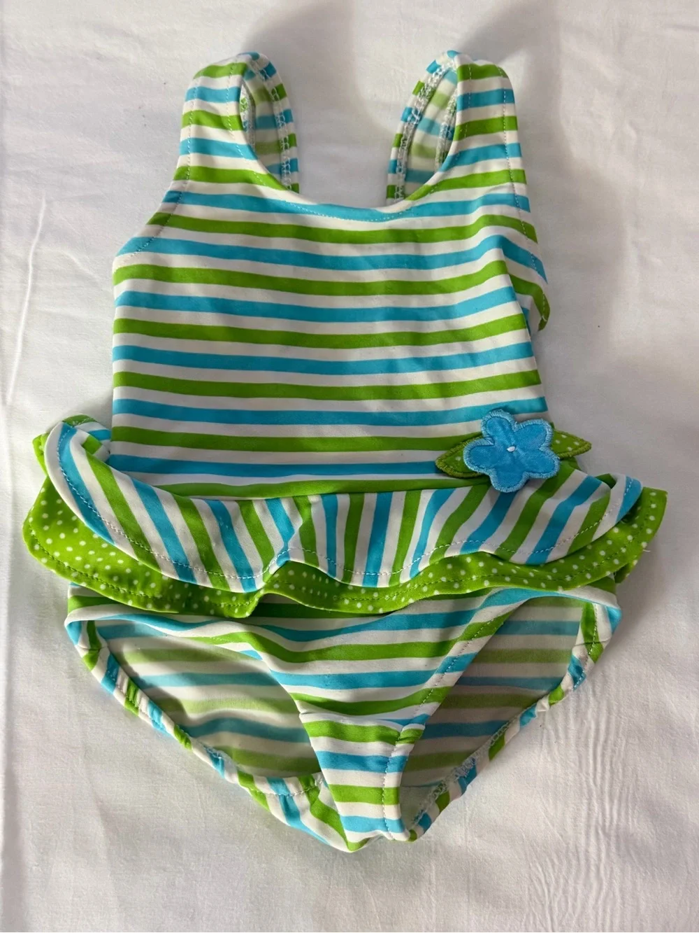 Florence Eiseman Green & Blue Striped Ruffle One-Piece Swimsuit
